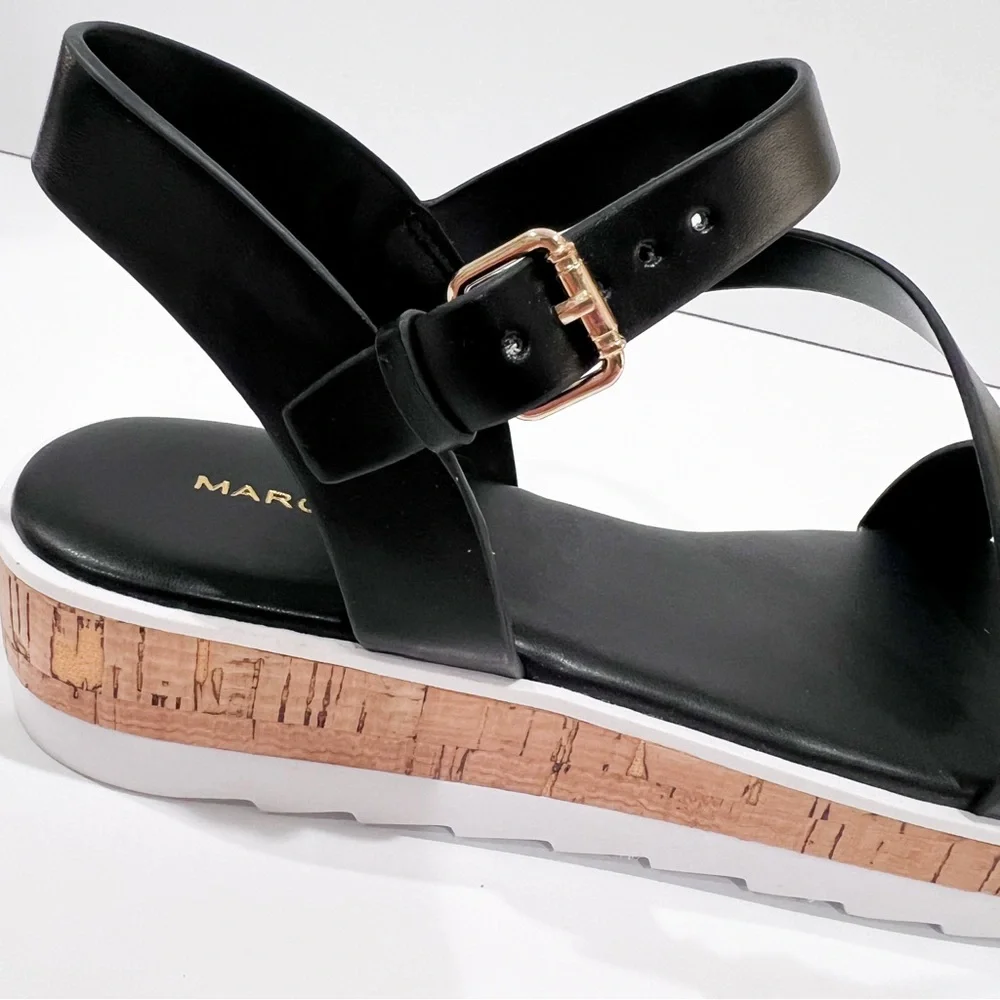 Marc Fisher Grandie Cork Platform Strappy Wedge Sandals Buckle Black 7.5 NEW - Picture 12 of 16
